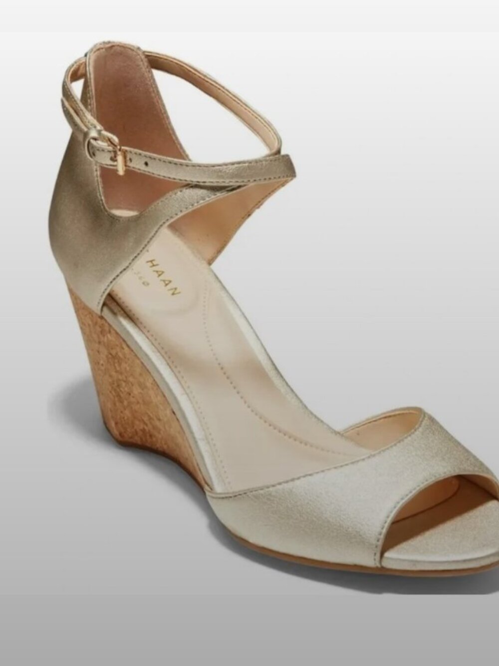 Cole Haan Sadie Soft Gold Cork Wedge Sandals - Women's 7